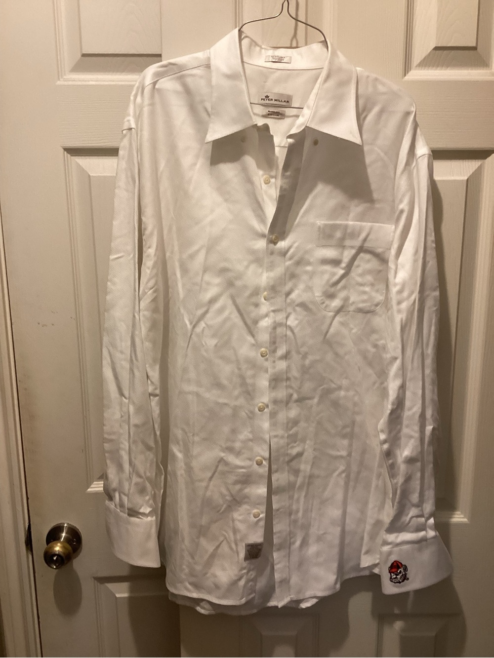 Peter Millar White Men’s Dress Shirt with Embroidered Cuff Accent